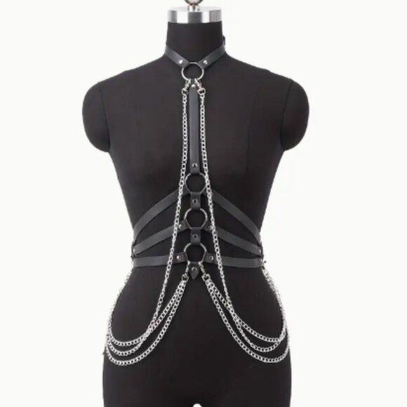 n/a Accessories - PU Leather Draped Layered Chain Choker Harness